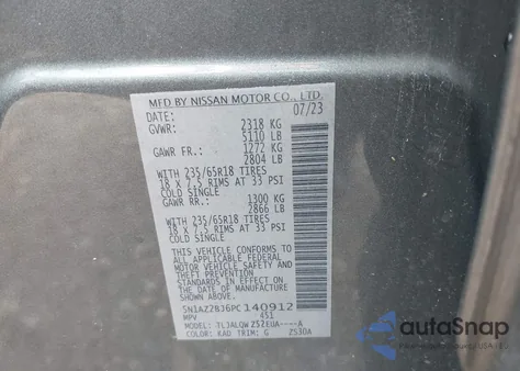 2023 Nissan Murano Sv Fwd from USA, damaged, VIN 5N1AZ2BJ6PC140912